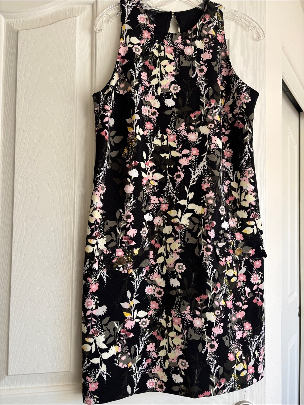 Floral Black Sleeveless Shift Dress - Pink & Cream Flowers